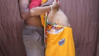 Pregnant Married Aunty In Saree Blouse And Petticoat Enjoys Threesome With Husband'S Friend