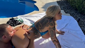 Kali Roses And Teddy Tarantino In A Poolside Scene With A Hot Tattooed Mom.