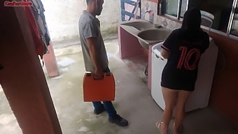 Brazilian Teen Gets Her Butt Serviced By The Washing Machine Repairman While Her Husband Watches